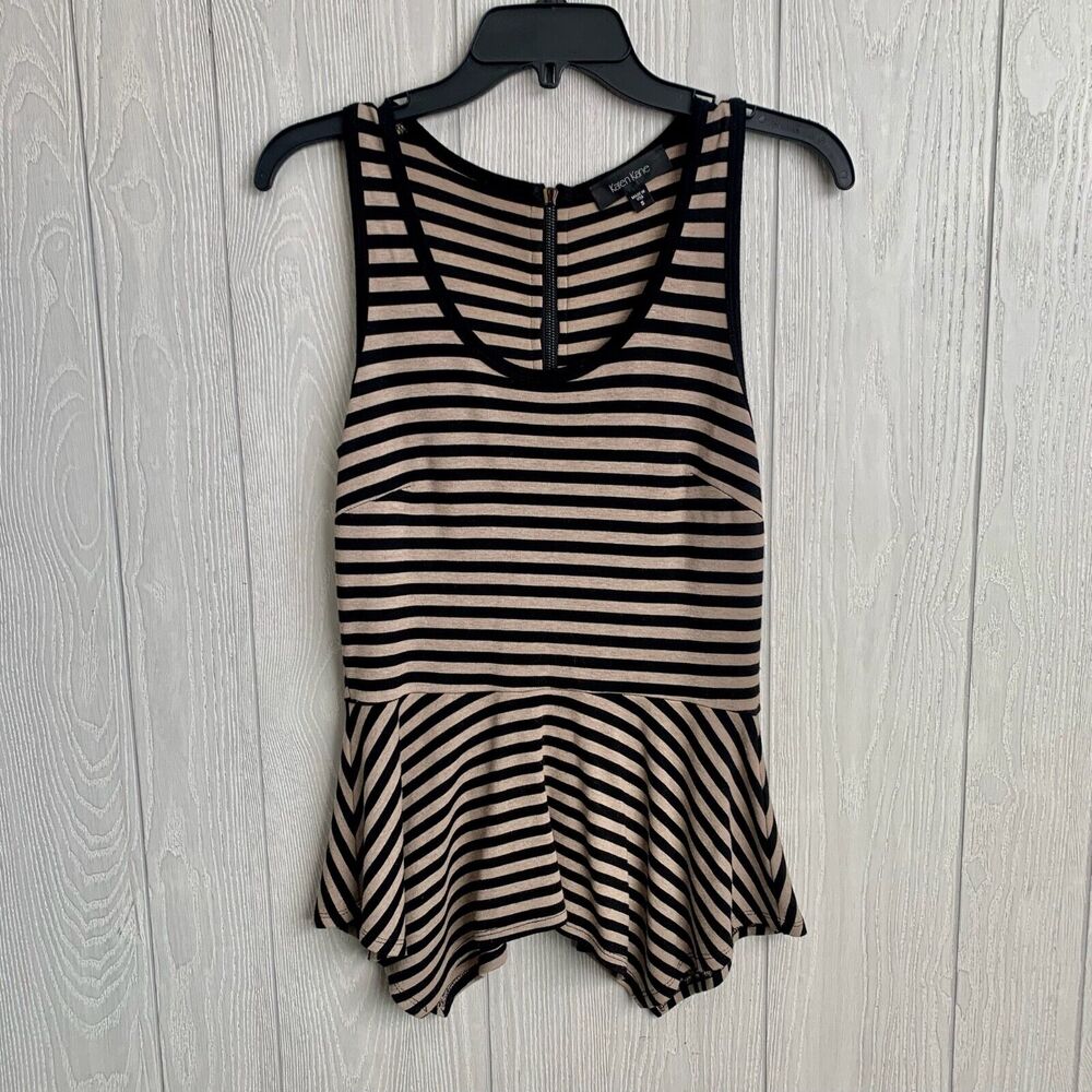 Karen Kane Tan Black Striped Sleeveless Top Size Small